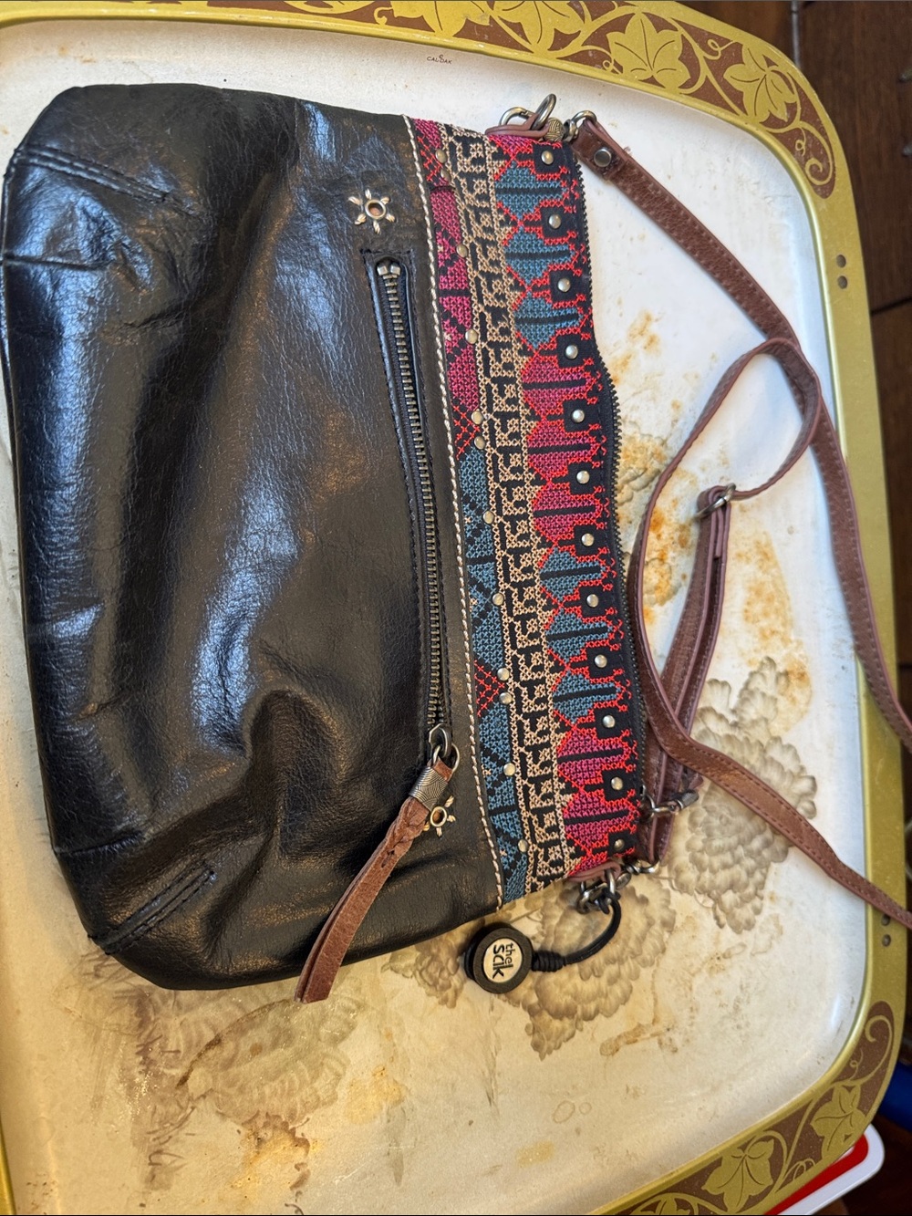 The Sak Boho Embroidered Crossbody Bag - Black with Multicolor Accents
